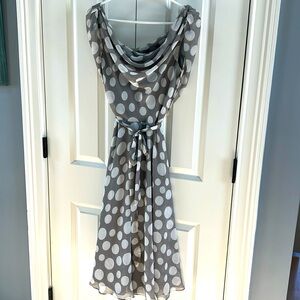 Dress barn size 4 lined dress for length gray with white polkadots